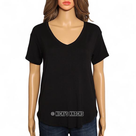 Abercrombie Relaxed Fit V Neck Short Sleeve Black T Shirt Soft Stretch Size XS - Picture 2 of 8